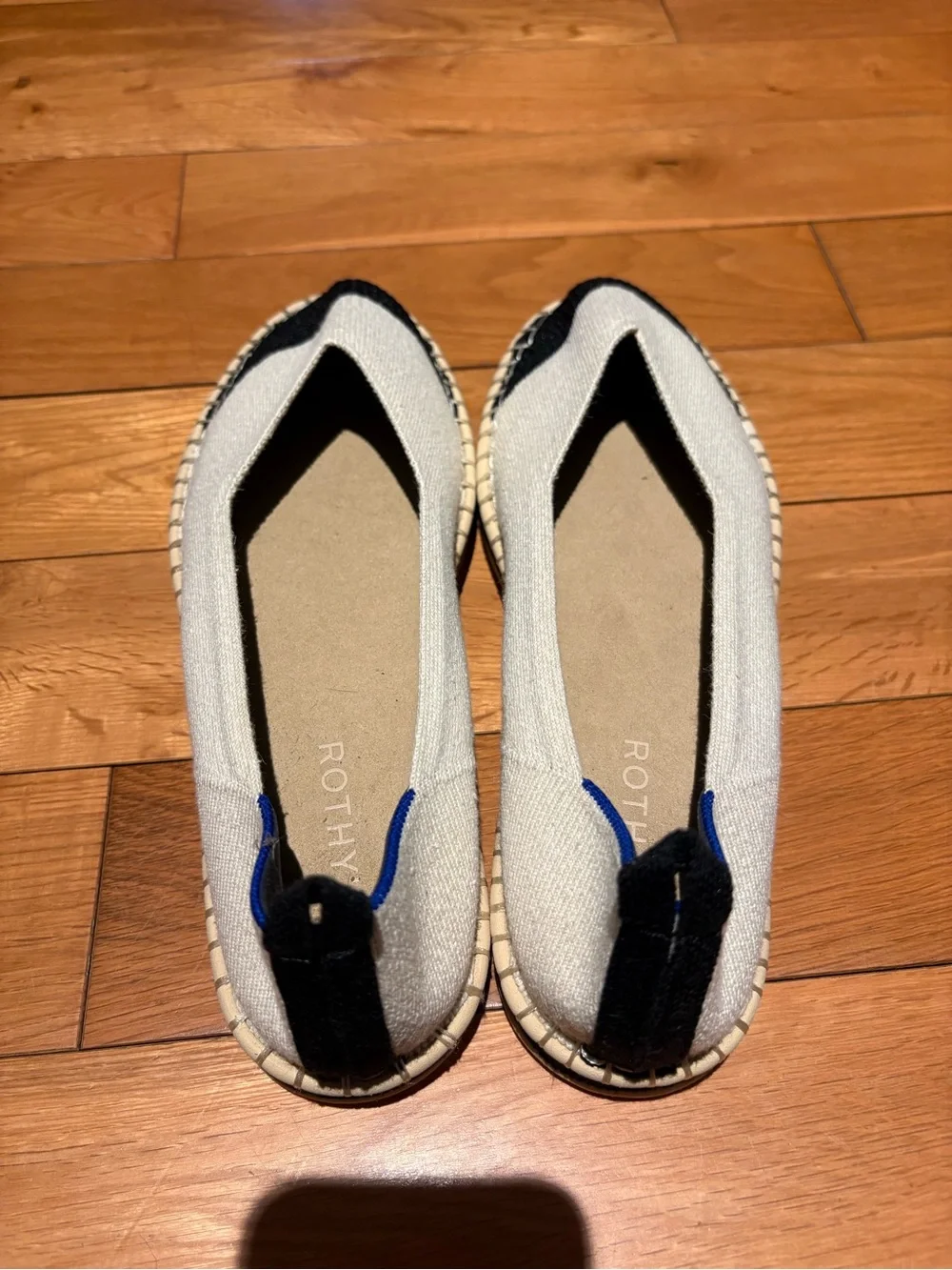 Rothy's The Espadrille Boardwalk flats cream colored black toe sz 10
